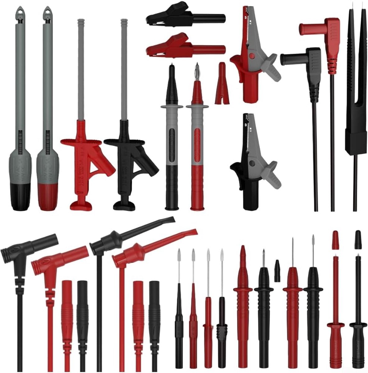 Testkabels Set - Meetkabels Multimeter - Circuit Diagnose - 25 Delig - 4mm Banaan Clips - Rood