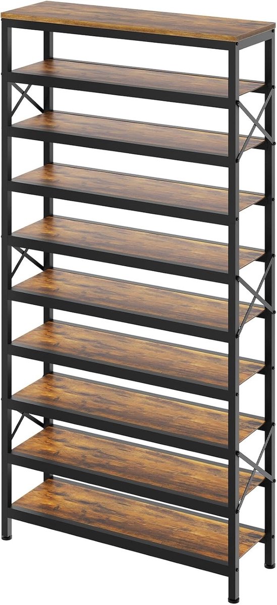 Schoenenrek met Planken - Vintage Bruin en Zwart - Ruimte voor 30-40 Paar Schoenen - Stabiele Constructie - Voor Hal en Slaapkamer