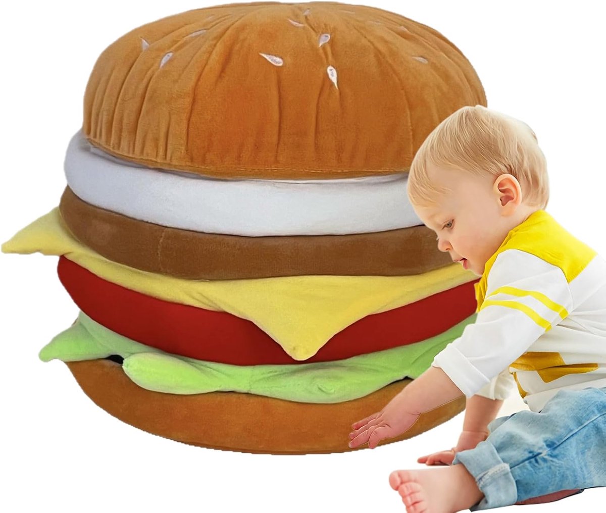Opbergkruk - Ottoman Poef - Woonkamer Decoratie - Charmant Hamburger Design - 30x30x30 cm - Multicolor