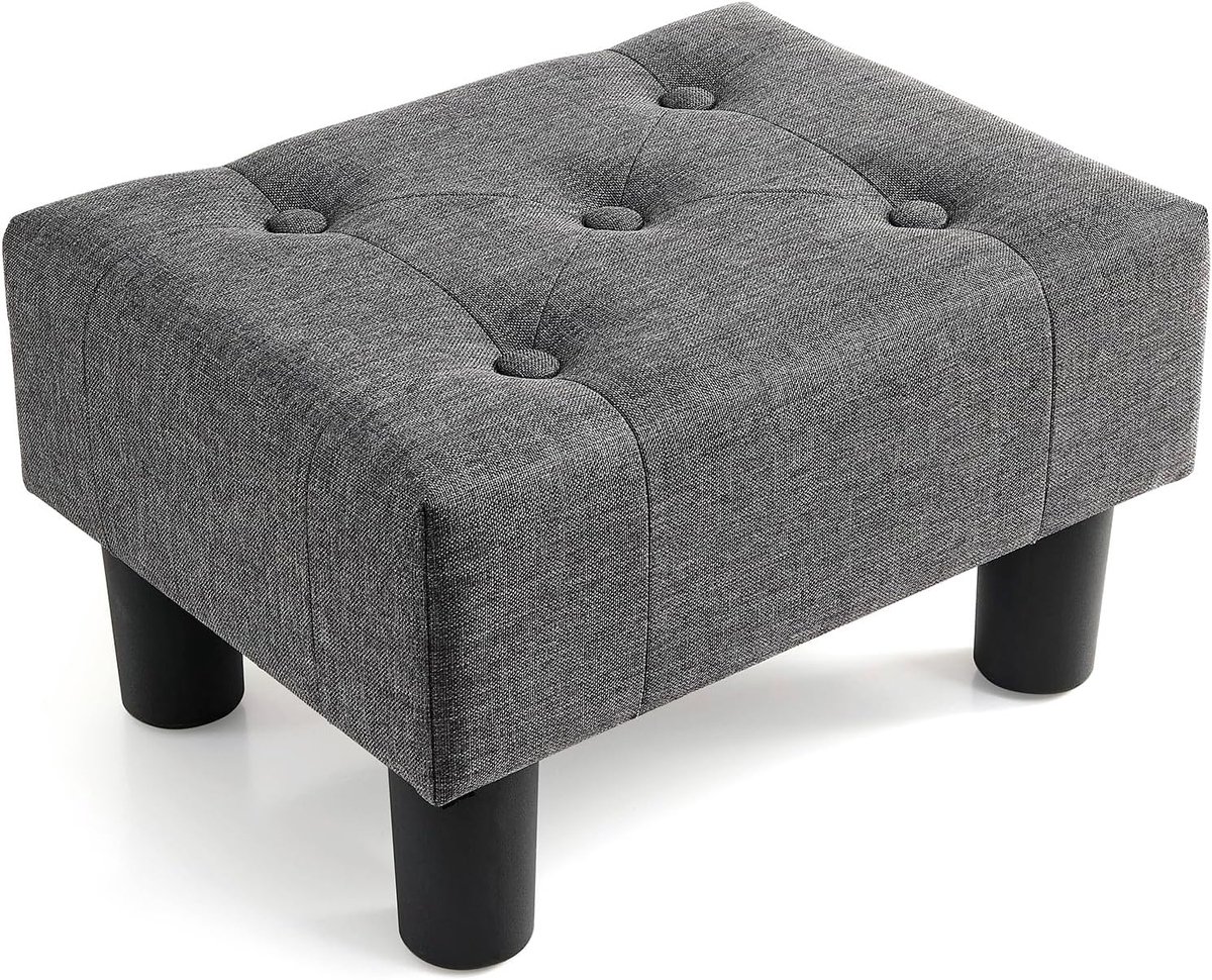 Voetenbankje - Poef - Ontspannen - Zachte linnen bekleding - 30x29x23 cm - Grijs