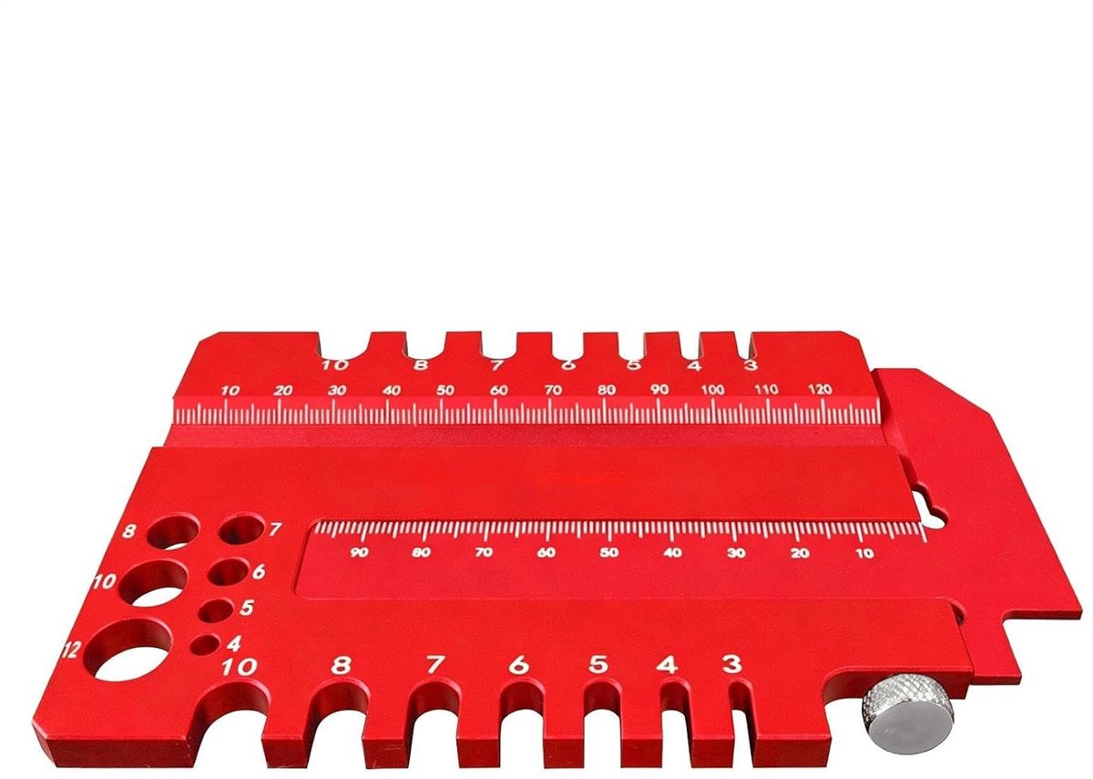 Houtbewerking Liniaal - Timmerliniaal Meetlat - Precisie Metingen - Pen Gat Markeerder - 15 x 9.9 x 1.5 cm - Zilverkleurig