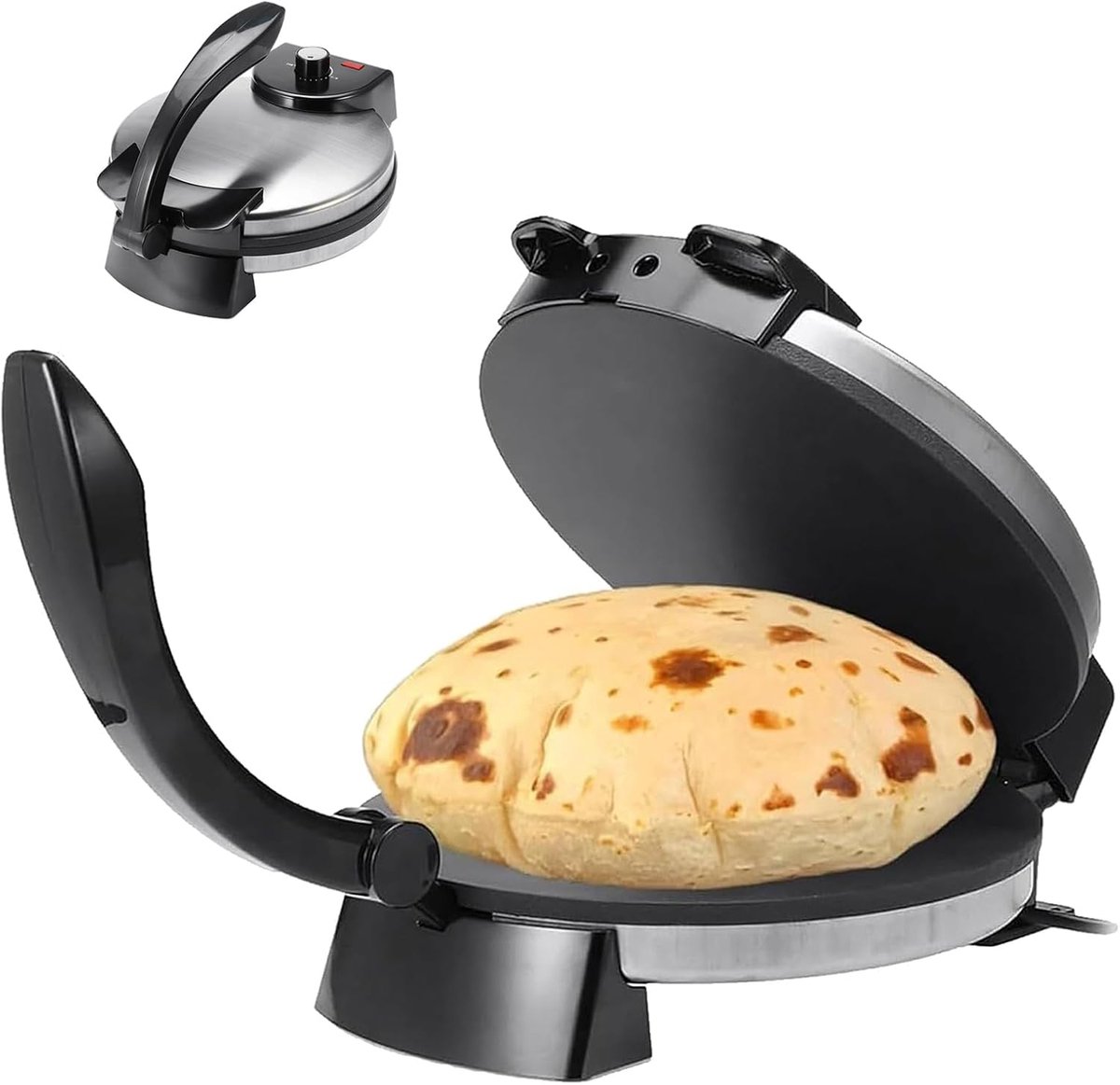 Elektrische Roti Maker Chapati Machine Thuis Bakken Dubbelzijdig Verwarmen 25 cm Zwart