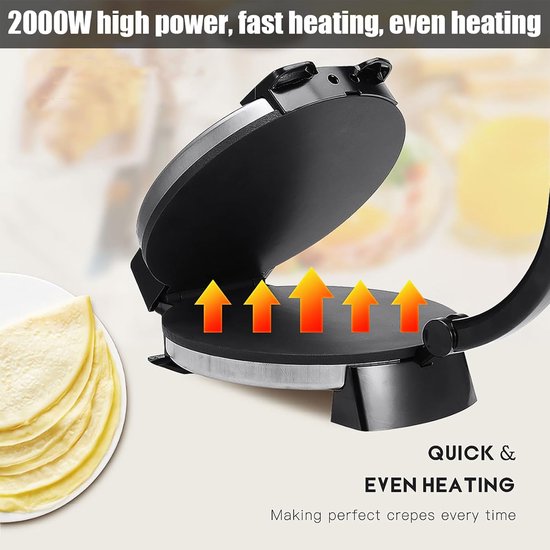 Elektrische Roti Maker - Chapati Machine - Thuis Bakken - Dubbelzijdig Verwarmen - 25 cm - Zwart — afbeelding 5