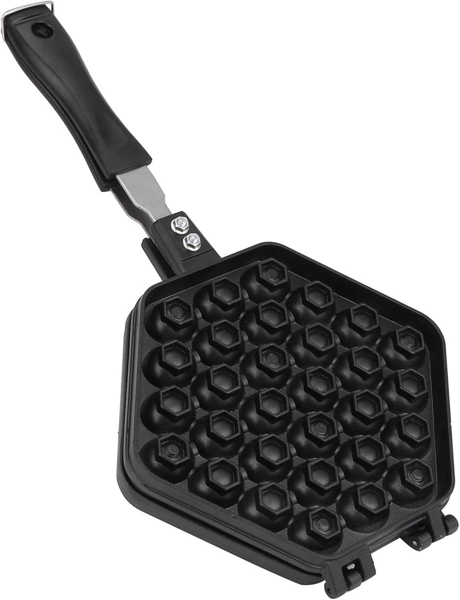Wafelijzer - Eierkoekvorm - Ontbijt Maken - Dubbele Antiaanbaklaag - 37.5x20cm - Mat Zwart Grijs