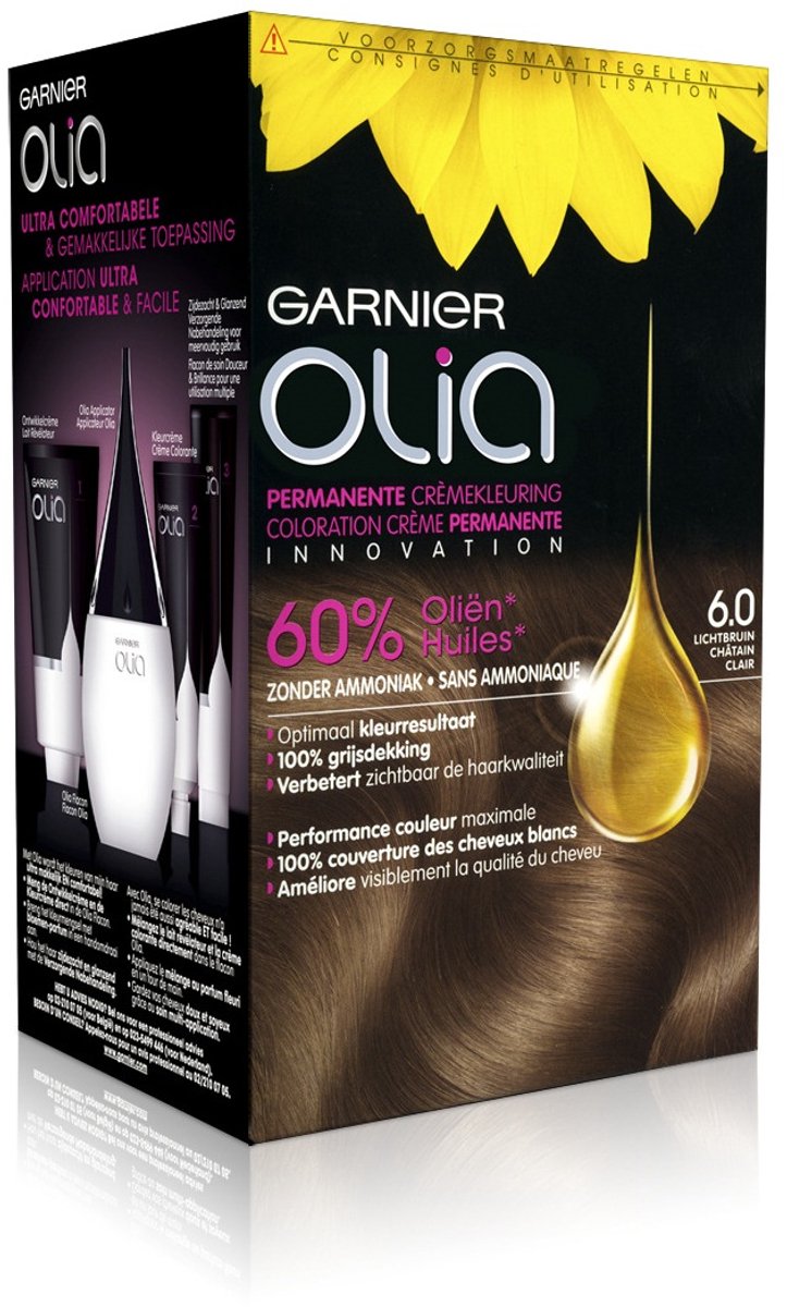 Bol.com Garnier Olia Donkerblond 6 - Permanente Haarkleuring Zonder Ammoniak - Tot 100% grijsdekking - Intense, langhoudende kle... aanbieding