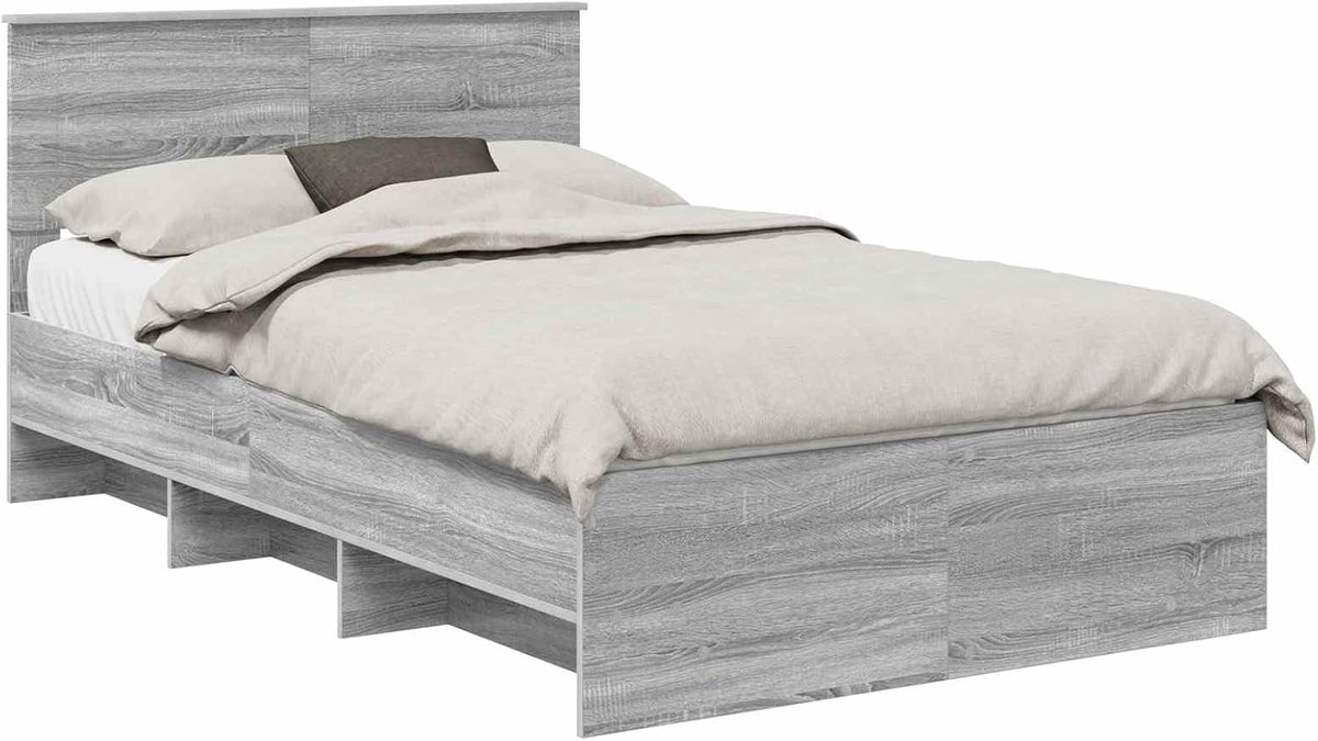 Bedframe met hoofdeinde - Houten bedombouw - Slaapkamer inrichten - Duurzaam bewerkt hout - 120 x 200 cm - Grijs sonoma