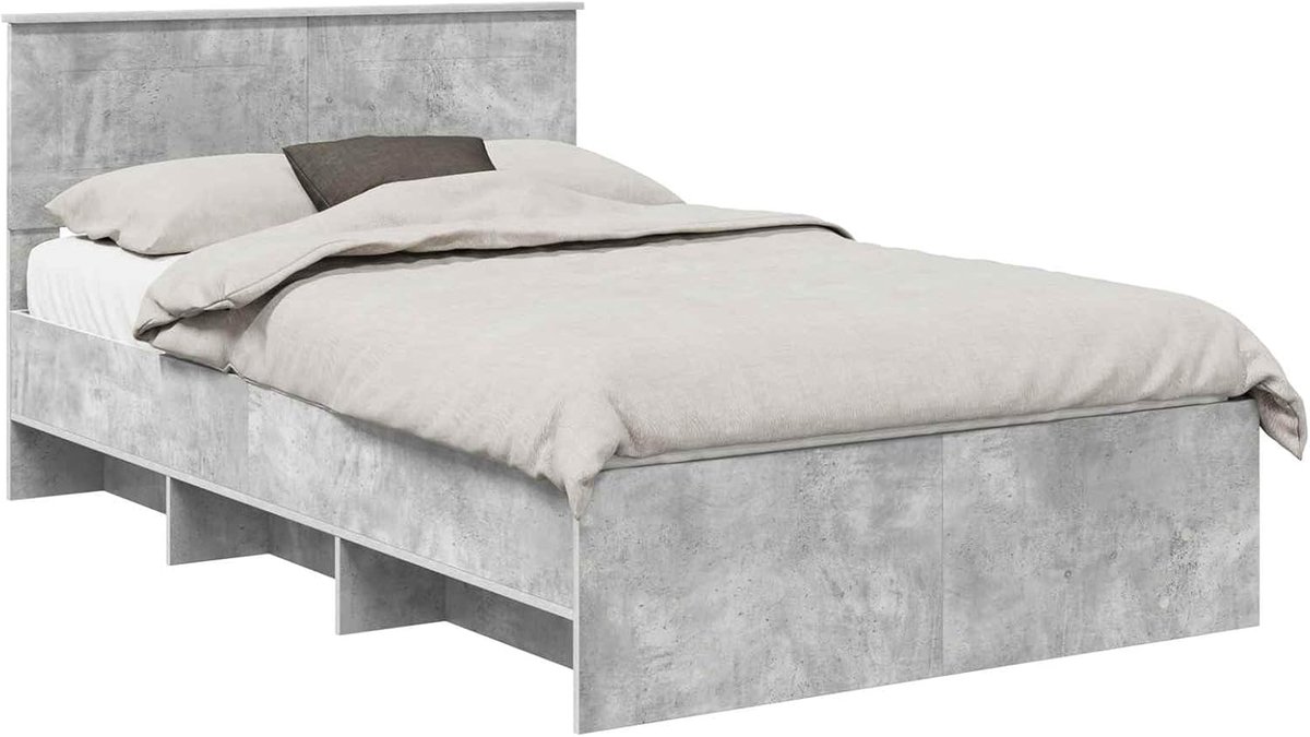 Bedframe met hoofdeinde - Houten bedombouw - Moderne slaapkamer - Duurzaam materiaal - 120 x 190 cm - Betongrijs