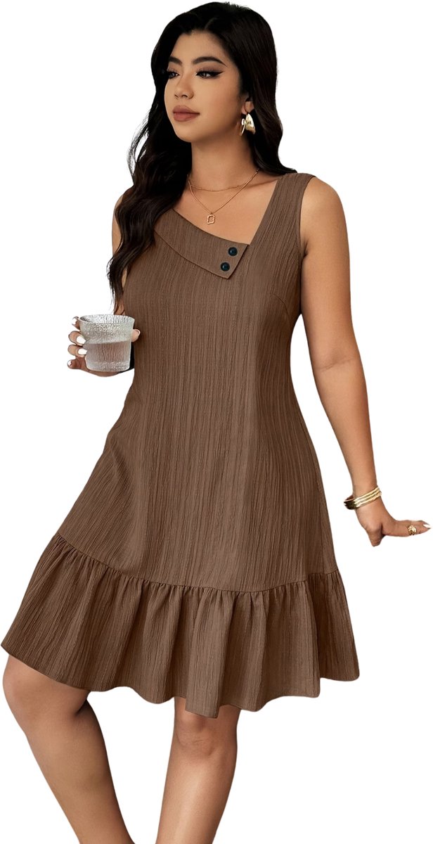 Currero Zomerjurk Dames Zomerjurken Volwassenen Vrouwen Midi Jurk Ibiza Stijl Sundress Dress Koffiebruin M