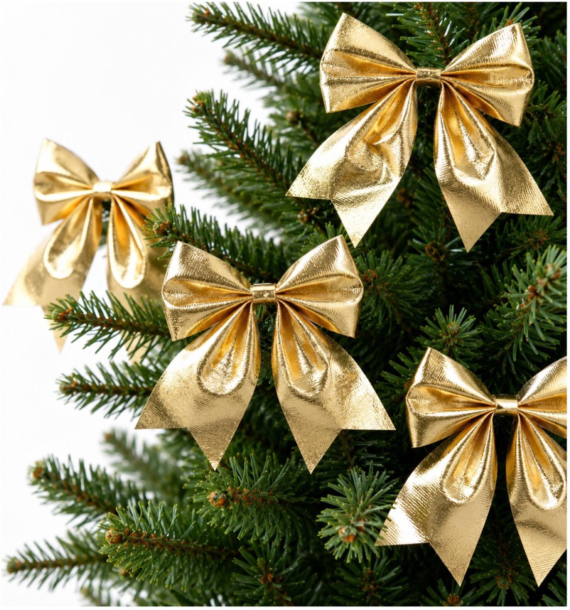 Decoris Kerst strik - 6x - goud - 20 x 24 cm - polyester - kerststrik - kerstboomversiering - kersthanger - kerstversiering Goudkleurig