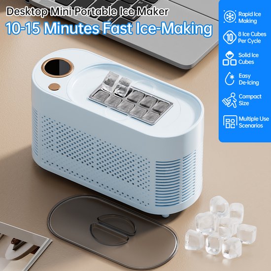 ZVD Kleine IJsblokjesmachine - 10 Blokjes in 10 Minuten - Draagbaar & Compact - 12V & 230V - Voor Auto, Camping, Keuken, appartement, Kantoor & Cocktails - Baluw - met IJstang — afbeelding 5
