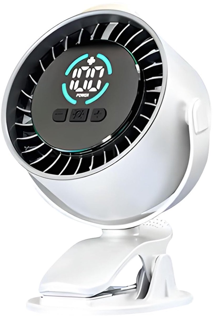 LISM-Draagbare ventilator, bureauventilator met aanraakpaneel en krachtige ABS-clipbevestiging (wit) voor gebruik naast het bed.