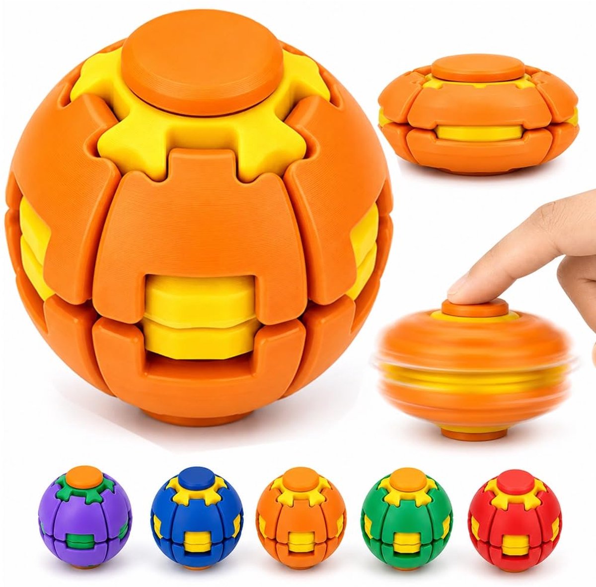 Ryoudavell - Fidget Spinner Bal - Anti-stress Speelgoed voor Kinderen & Volwassenen - Mechanische Draaitol met Snel Lager - 3D Geprinte Knijpbal Gadgets - Compact Kantoor Speelgoed tegen Angst en Verveling - Pocketformaat 5.5cm - Mix Kleuren