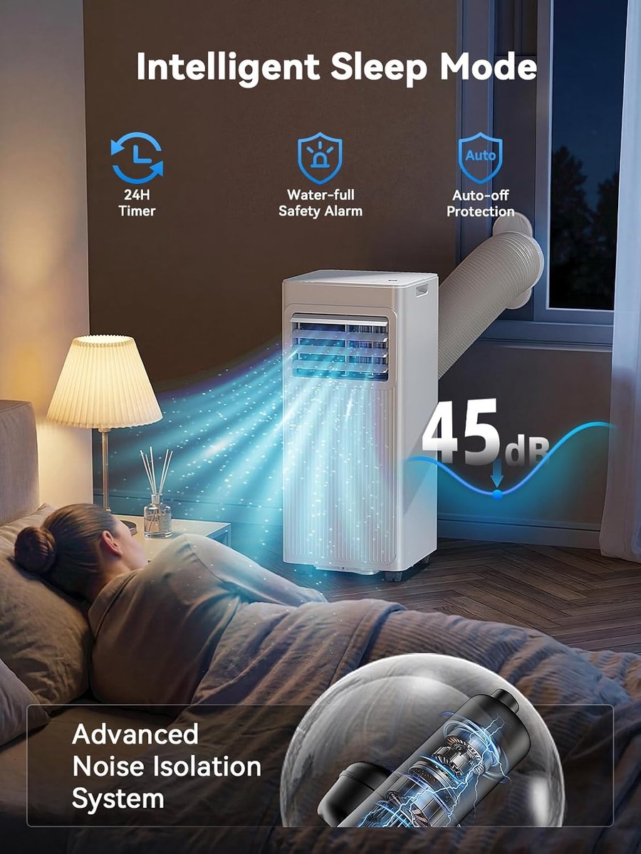 Mobiele airco - Draagbare airconditioner - 7000 BTU - koelt tot 28 vierkante meter - slimme airco met afstandsbediening - 3-in-1 koel- ontvochtigings- en ventilatorfunctie - 24-uurs timer en 120° zwenkfunctie – foto 6