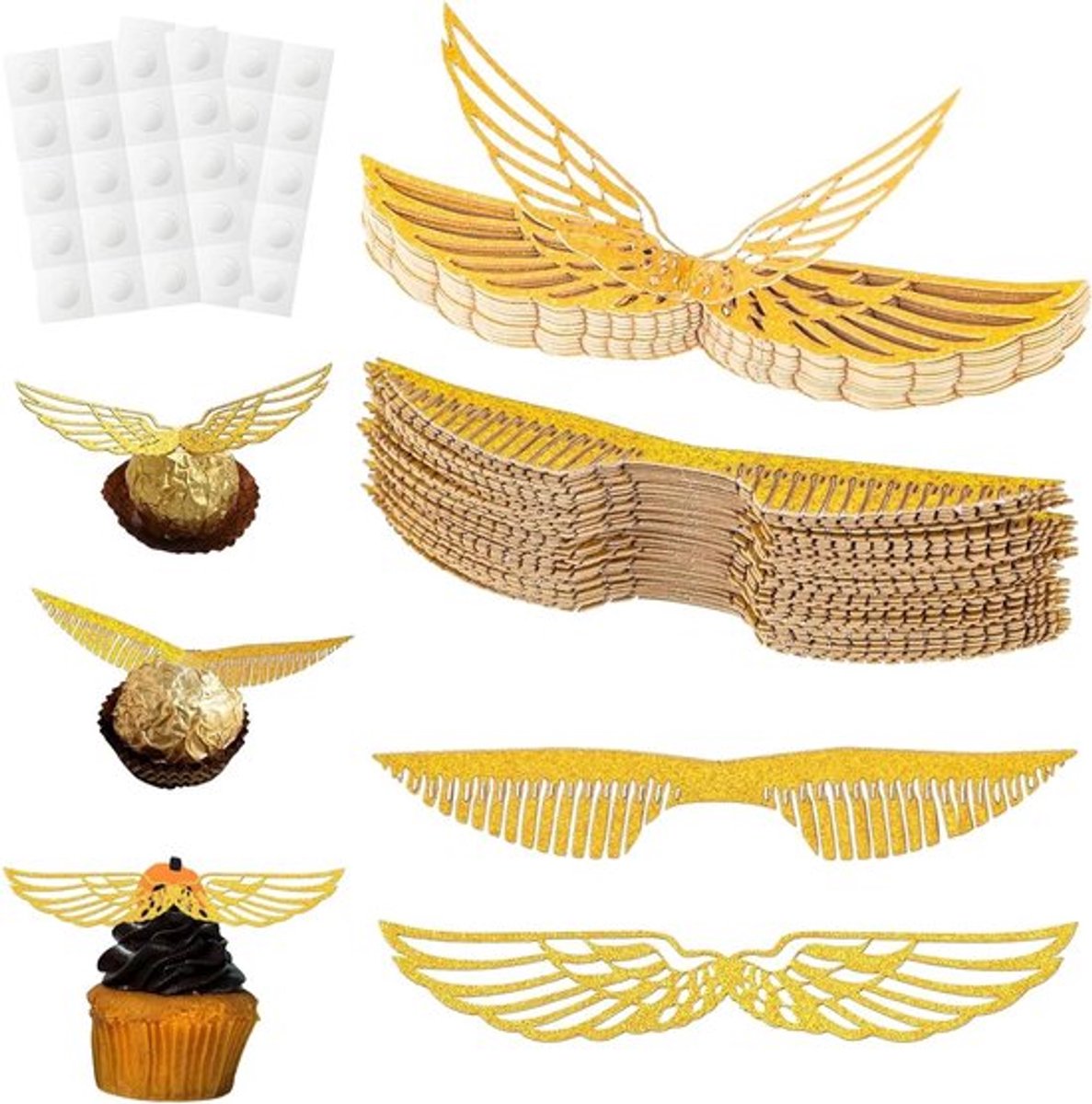 Gouden Glitter Vleugels Cupcake Decoratie 50 Stuks - Allecto Plus