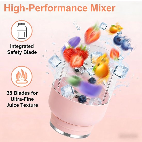 Flessenmixer Draagbaar - Smoothie Maker - Verse Drankjes Maken - 38 Roestvrijstalen Messen - 1200 ml - Groen — afbeelding 3