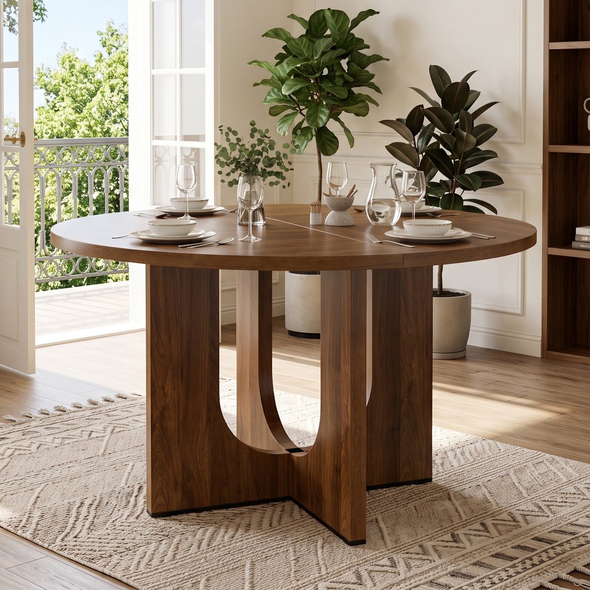 PHOEBE CAT Ronde Eettafel - 120 x 120 x 75 cm - Geschikt voor 4-6 personen - Walnootkleurig