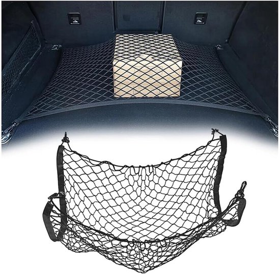 Kofferbaknet Elastisch - Bagage Opbergnet - Auto Organiseren - Met 4 Haken - 70x70cm - Zwart