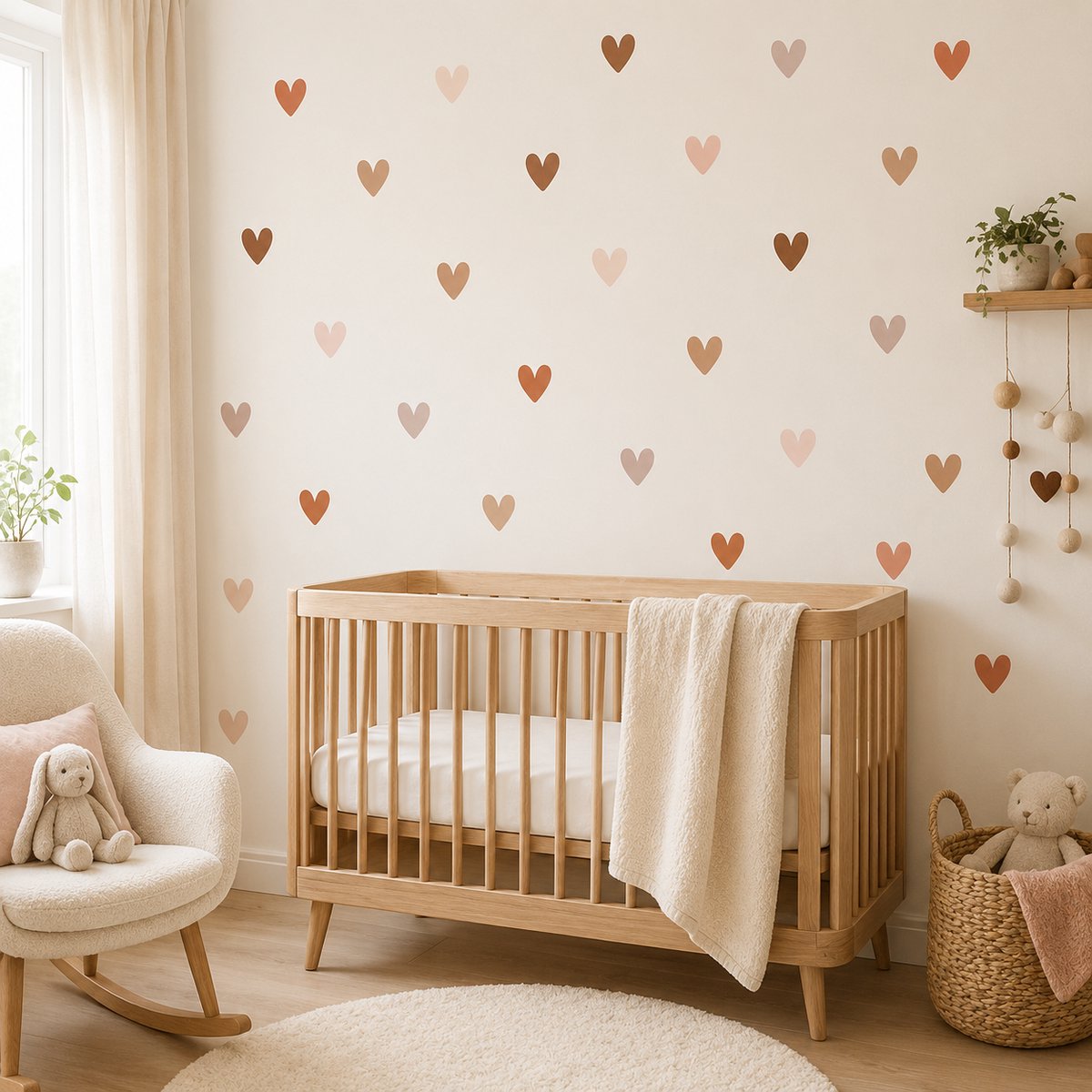 YYchan Boho Muurstickers Hartjes - Dé Muurstickers Kinderkamer - Sfeervolle Wanddecoratie - Zelfklevend - 21*14.5cm - 6PCS