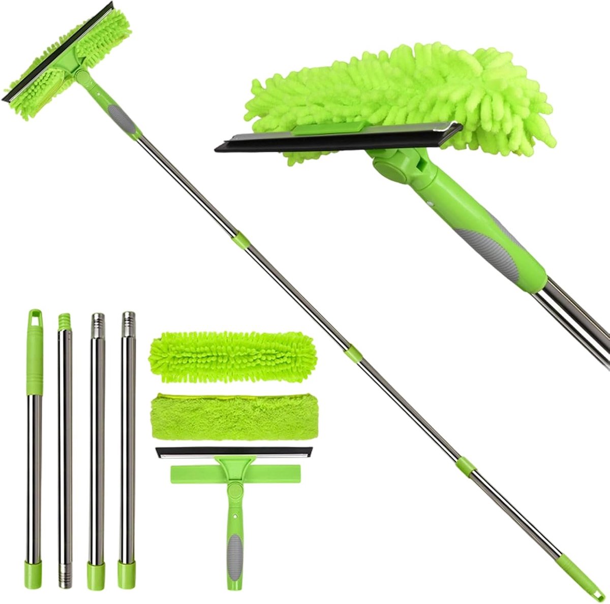 Raamreinigingsset - Glasreiniger - Streeploos Reinigen - 2-in-1 Tool - Tot 180 cm - Groen