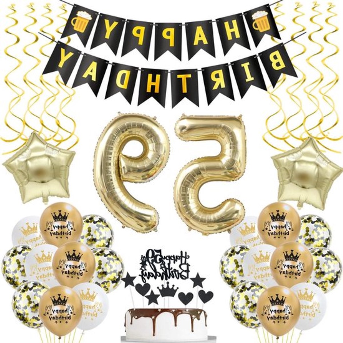 Decoraties voor 59e verjaardag - zwart goud, Allecto Plus Ballonnen