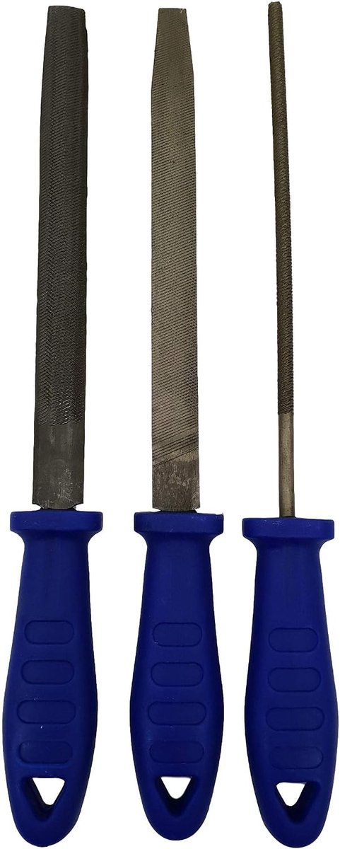 Vijlenset 3 Delig - Metaalvijlen - Metaal Bewerken - Ergonomische Handgrepen - 200mm - Grijs