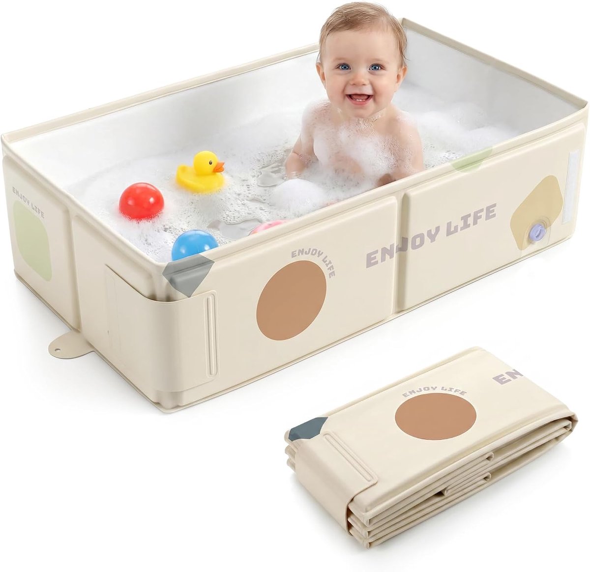 Babybadje Opvouwbaar - Peuterbadje Reizen - Veilig Wassen - Ruimtebesparend Ontwerp - 76 x 40 x 21 cm - Wit
