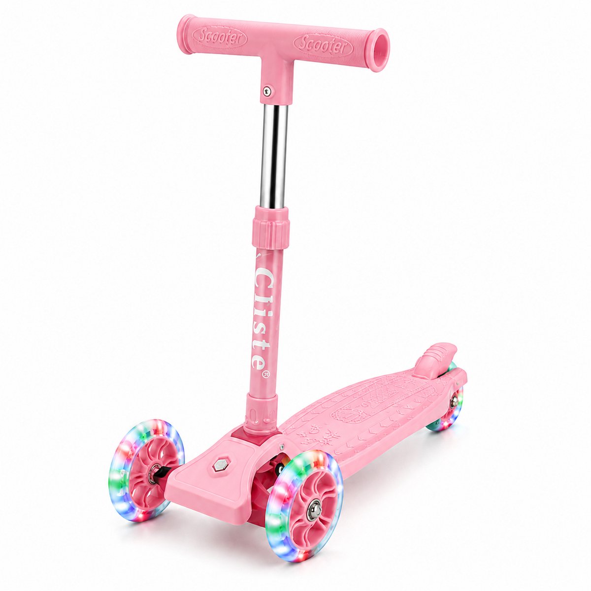 Cliste Kinderstep - 3 wielen Step - Speelgoed voor kinderen van 3+ - tot 50kg - LED verlichting in de wielen - hoogte verstelbaar 65-70-75-80 cm - Roze