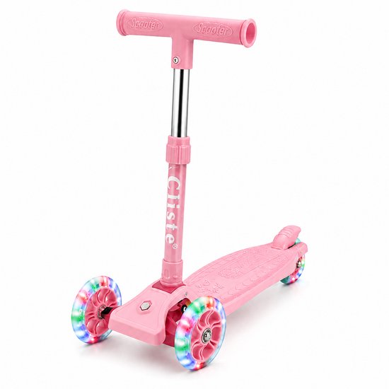 Cliste Kinderstep - 3 wielen Step - Speelgoed voor kinderen van 3+ - tot 50kg - LED verlichting in de wielen - hoogte verstelbaar 65-70-75-80 cm - Roze