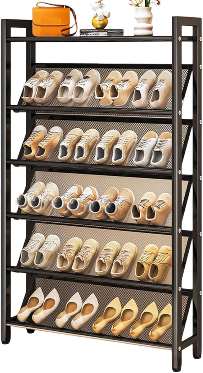 Slank schoenenrek - Schoenen organizer - Ruimte besparen - Schuine mesh planken - 70cm breed - Zwart