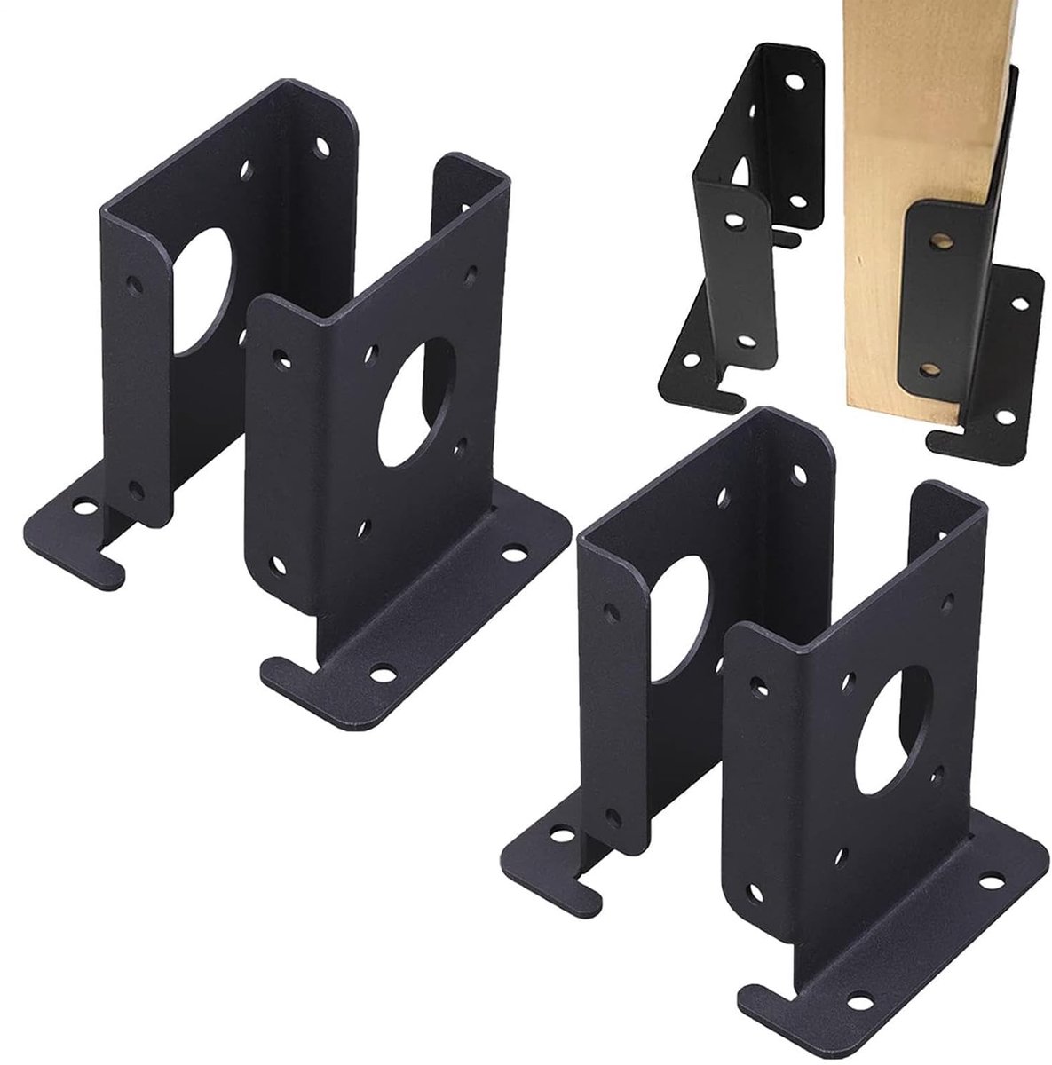 Paalbeugels Set - Houtverbinder Bevestiger - Houtconstructie Verstevigen - Verstelbare Paalvoet - 4 Stuks - Zwart