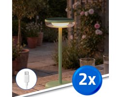 RexTech Tafellamp oplaadbaar ‘Vita’ - Voordeelset van 2 stuks - Groen - USB-C oplaadbaar - Werkt ook op zonne-energie - Warm wit licht 2700K - Solar tuinverlichting