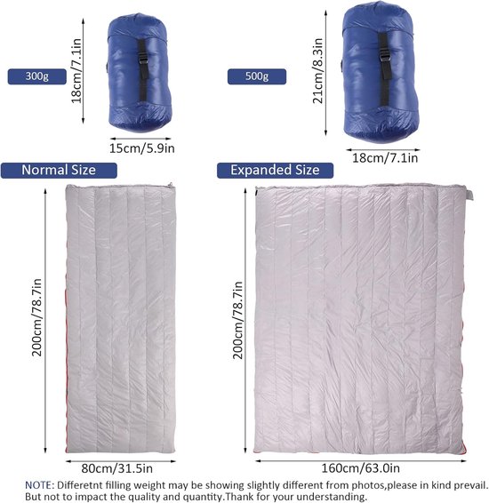 Slaapzak Ganzendons - Outdoor Slaapzak Kampeerzak - Kamperen en Wandelen - Water- en scheurbestendig nylon - 200 x 80 cm — afbeelding 3