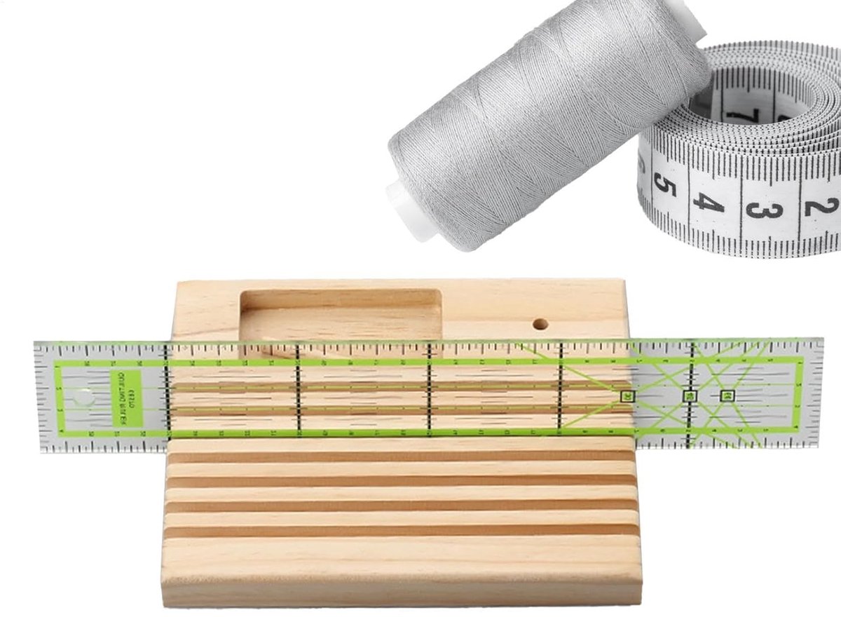 Houten Liniaalstandaard - Quiltgereedschap Houder - Naaiwerk Organiseren - Meerdere Sleuven Ontwerp - 18 x 15 cm - Houtkleur