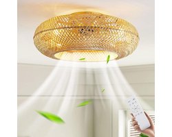 Plafondventilator met Verlichting – Stil – Bamboe – Afstandsbediening – 6 Snelheden – E27 – 51 cm