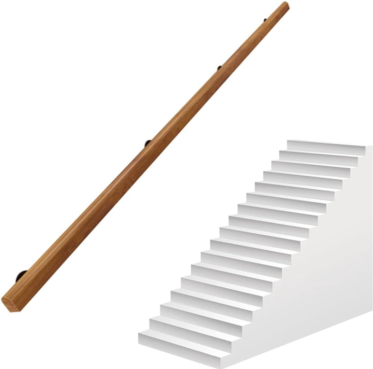 Houten Leuning - Trapleuning Wandmontage - Veiligheid Binnenshuis - Verborgen Bevestiging - 400 cm - Houtkleurig