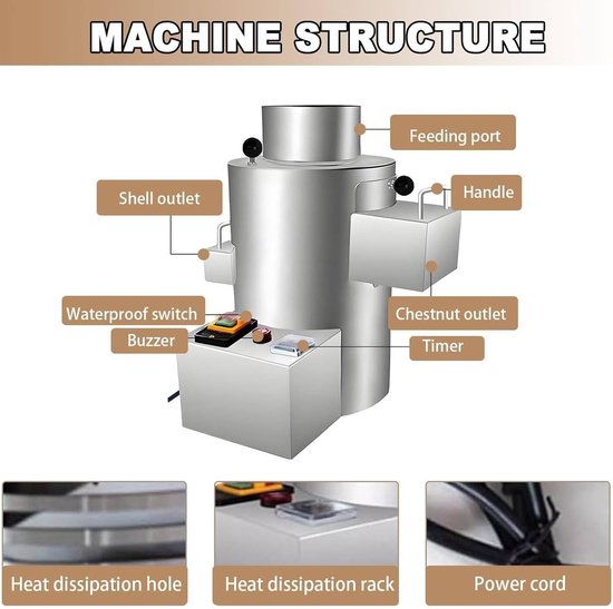 Elektrische Kastanjeschiller - Notenkraker Machine - Snel Noten Pellen - 175 kg Per Uur - 550W Motor - Zilver — afbeelding 3