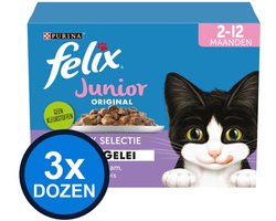 3x Felix - Original Junior Mix Selectie in Gelei - Kattenvoer Natvoer - doos 12x85g