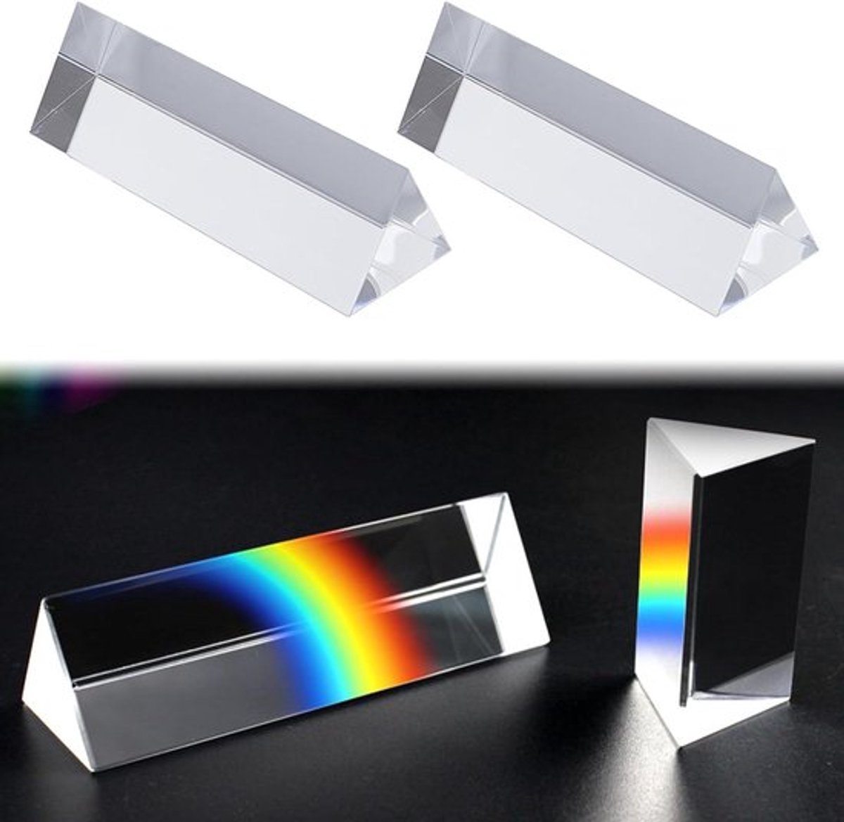 Driehoekig prisma's van optisch glas, set van 2