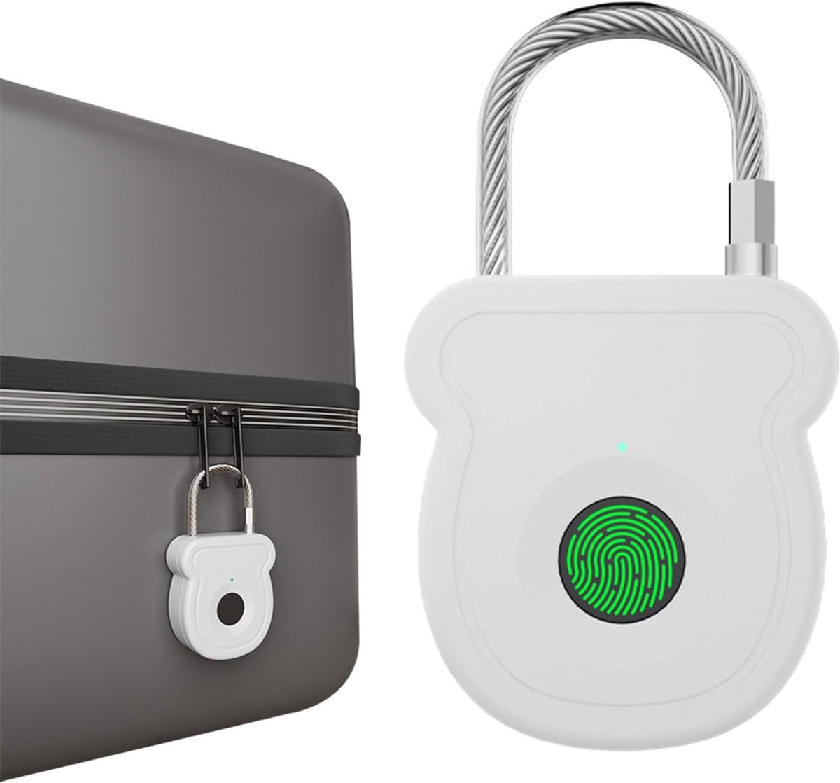Vingerafdruk Hangslot - Sleutelloos Slot - Kasten Beveiligen - Snelle Ontgrendeling - 7.3x4x1.6cm - Wit