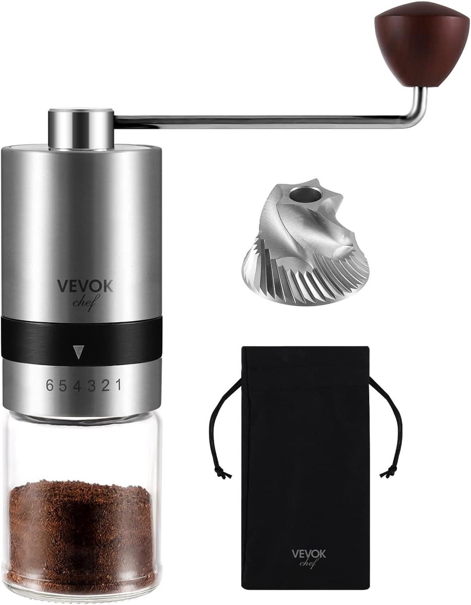 Handmatige Koffiemolen met 6 Instellingen voor Maalgraad, RVS en 30g Capaciteit, Draagbare Koffiemolen voor Versgemalen Koffie