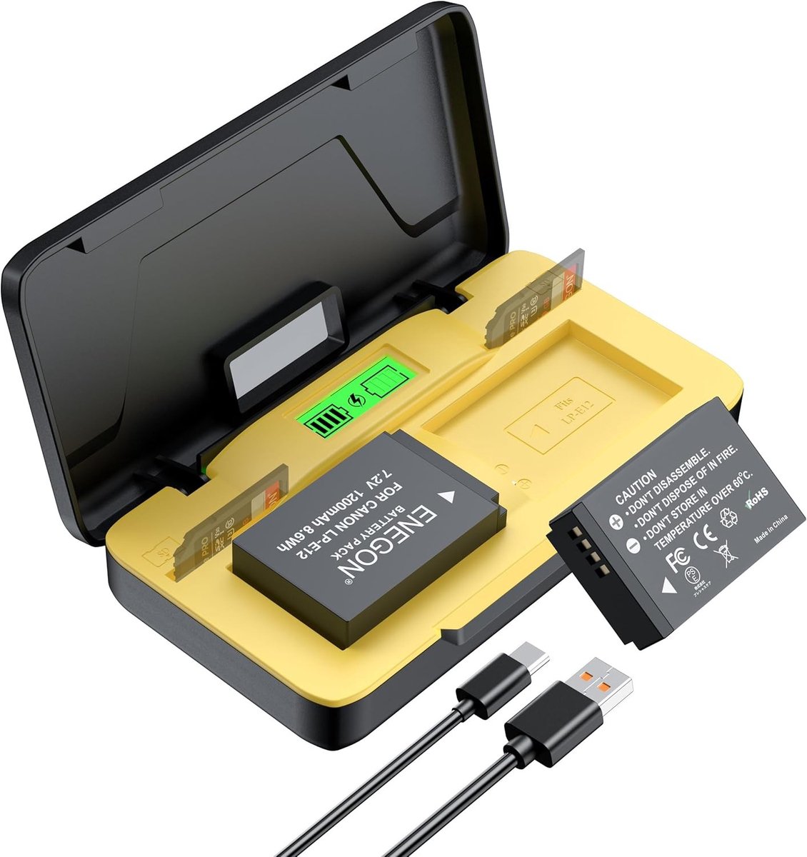 Dual Storage Snellader Set met 2x 1200mAh Accu voor Canon EOS M50 Mark II, 1200D en PowerShot SX70 HS