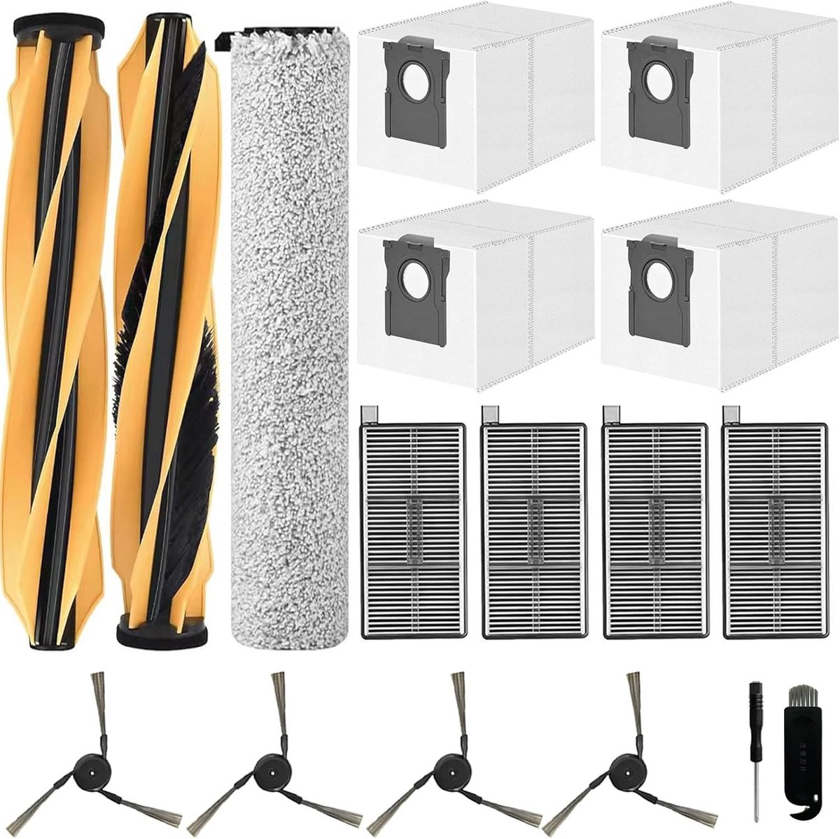 Accessoires voor stofzuigers: hoofdborstel, rolwisser, filters, stofzakken en zijborstels voor optimale reiniging