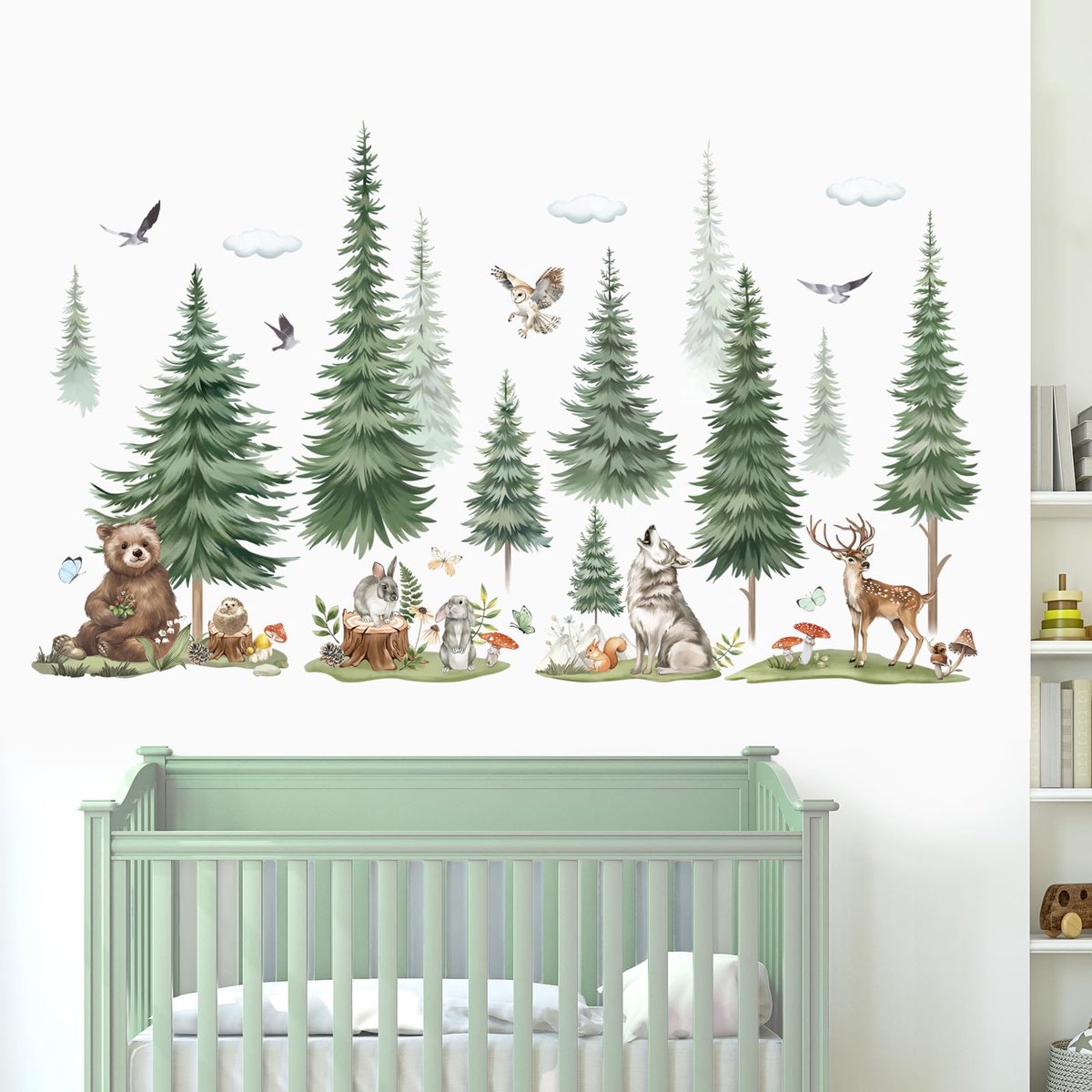 SnelShoppen - Grote FUFUQUARE Muursticker Bosdieren - Wanddecoratie met Beer, Haas, Hert, Wolf en Adelaar - Perfect voor Slaapkamer, Woonkamer, Kinder