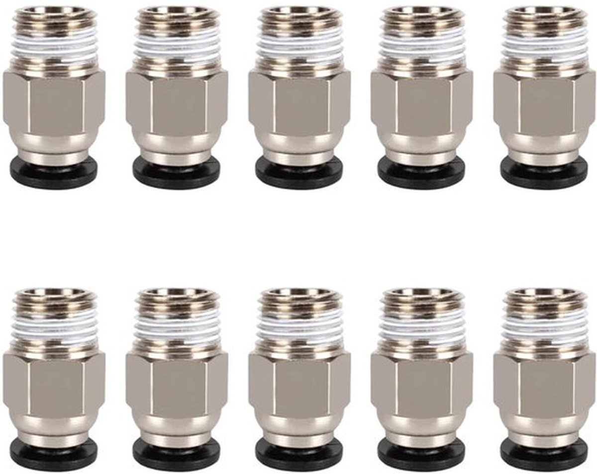 Pneumatische Aansluiting - PC4-M10 Stekker - Snelkoppeling - Connector - Hoogwaardig Koper - 10 Stuks