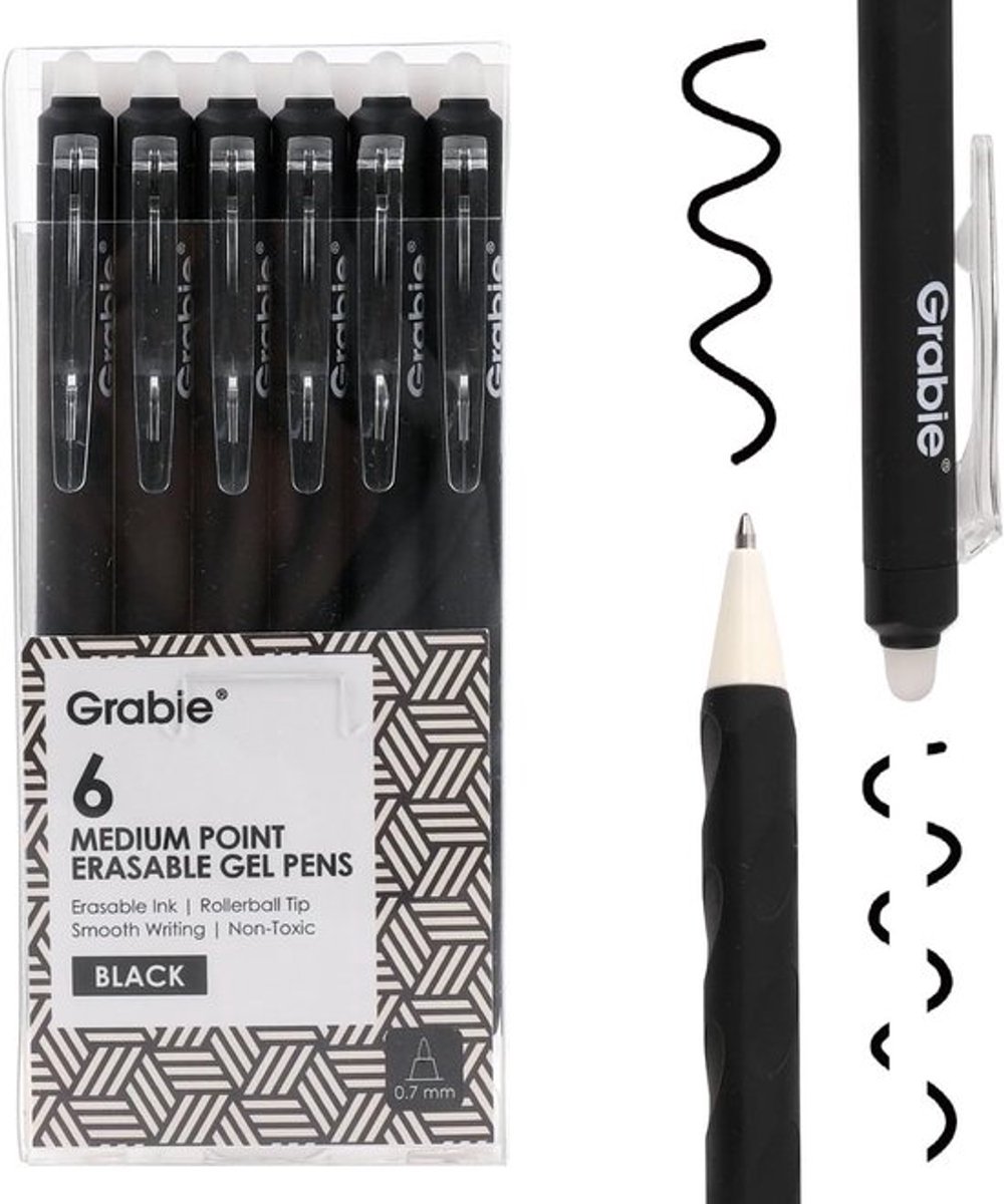 Thijox - 6 Stuks Zwarte Uitwisbare Gelpennen - Professionele Klikpennen 0.7mm voor Werk & School - Foutloos Schrijven, Soepel Schrijvend, Ideaal voor