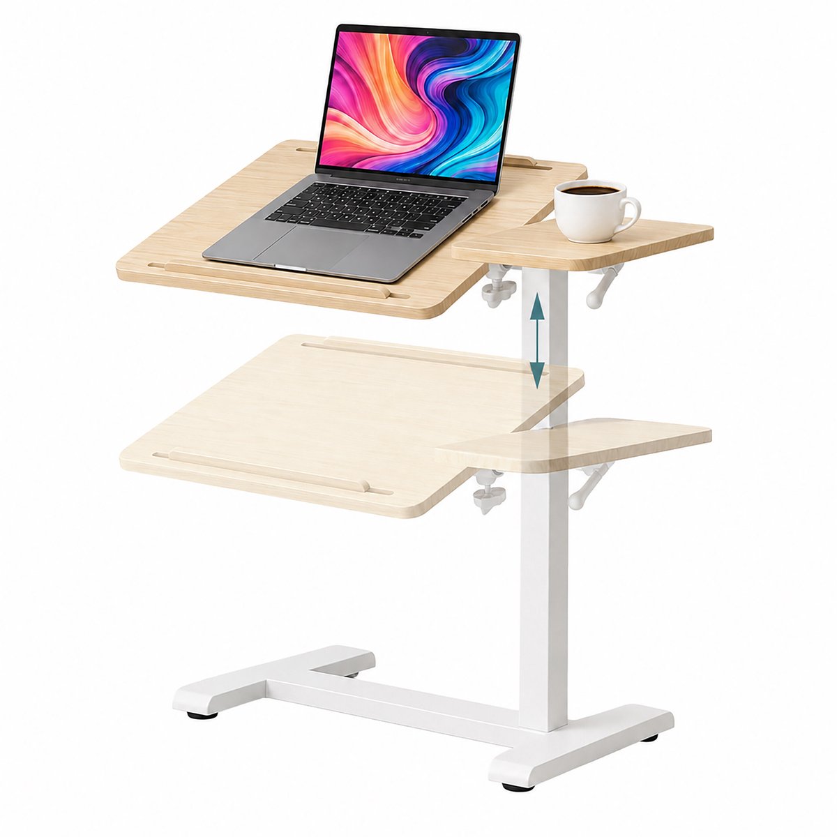 Sta bureau - 67,5-102 cm - hoogte verstelbaar - kantelbaar - met wielen - natuur-wit