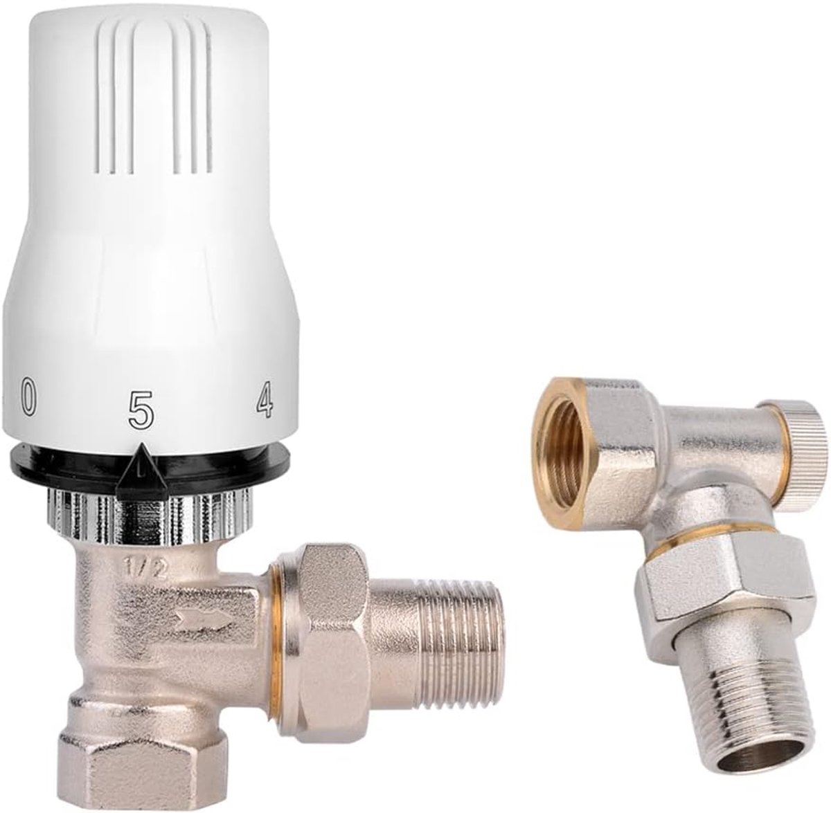 SnelShoppen - Thermostaatklep Radiator Knop Aansluitset Schroefverbinding 1/2" Thermostaat Set Hoek M30 x 1.5 Voor Lateral Verbinding Ruimtebesparend