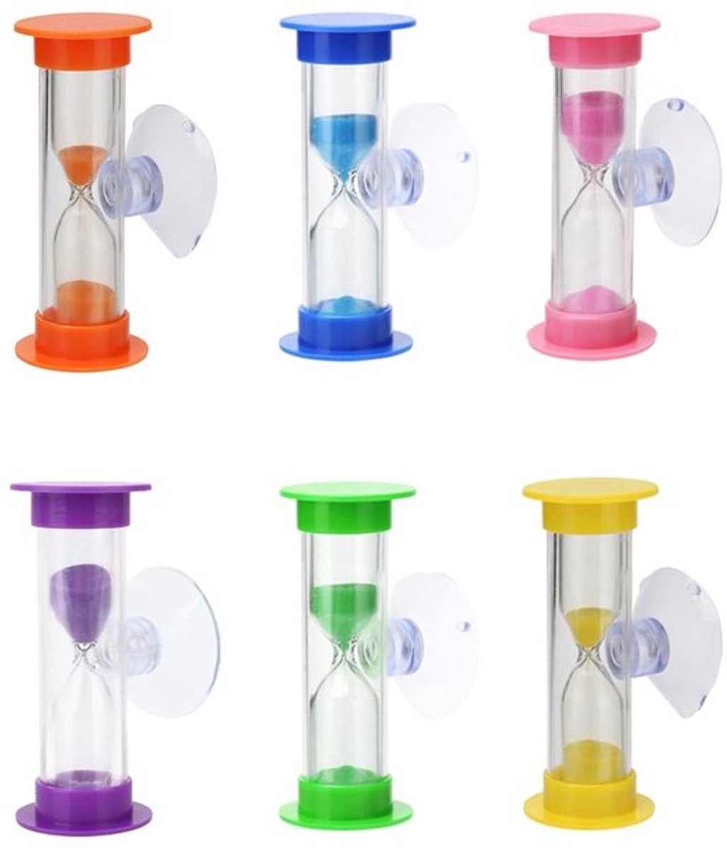 Zandloper 6 stuks - 2/3 minuten - met zuignap - voor kinderen/volwassenen - duurzaam materiaal - ideaal voor spelletjes/tandenpoetsen - Timer
