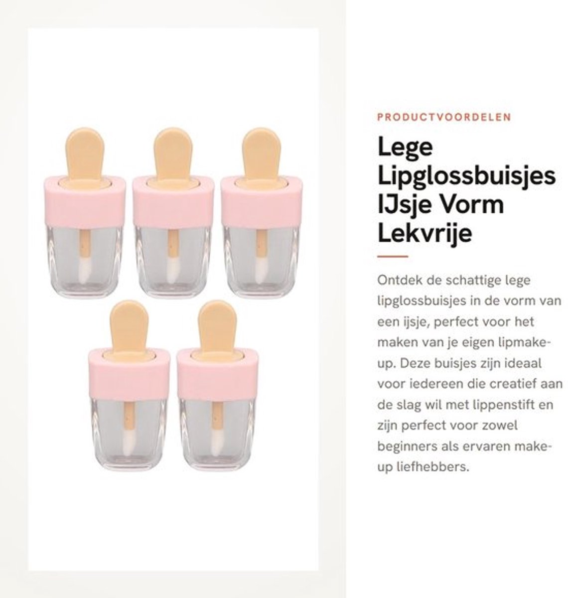 Lipglossbuisjes 5 stuks - IJsje Vorm - Lekvrije Doppen - Kunststof - 5 ml - Perfect voor Zelfgemaakte Lippenmake-up - Lippenstiftbuisjes