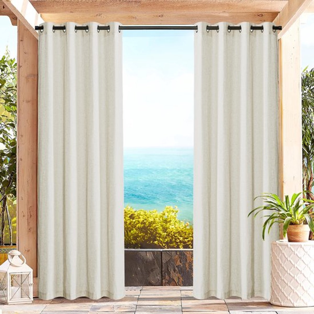 Buitengordijnen Waterdicht - Transparante Linnen Gordijnen - Lichtfilter - 140B x 274H cm - 2 Panelen - Voor Balkon/Tuin/Terras - Tuingordijnen